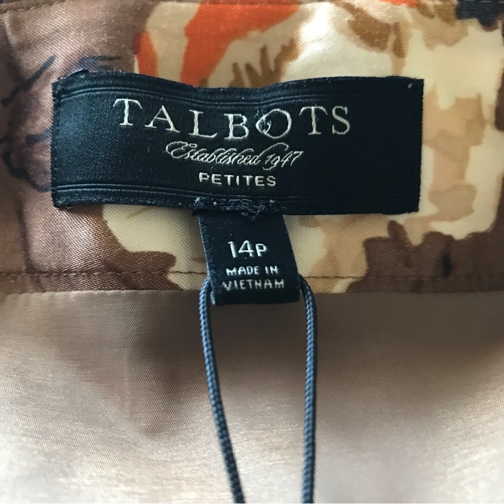 Talbots Petite Brown Floral Satin Skirt Size 14P Pleated Size Zip Lined NEW - Picture 8 of 11